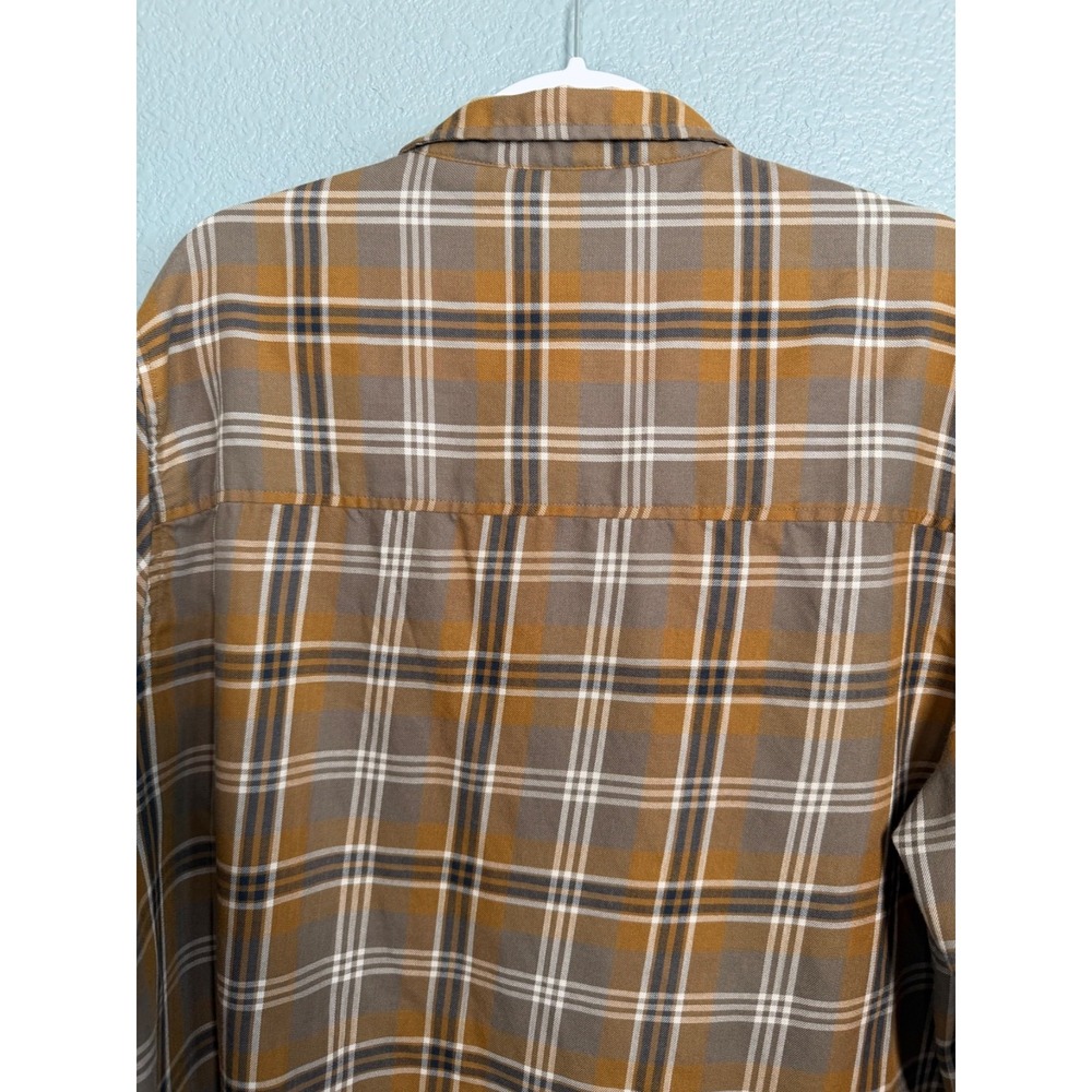 TOAD&CO Mens Flannel Plaid Button Up Shirt  Cotton XL Brown Navy Western FLAW - Picture 6 of 14